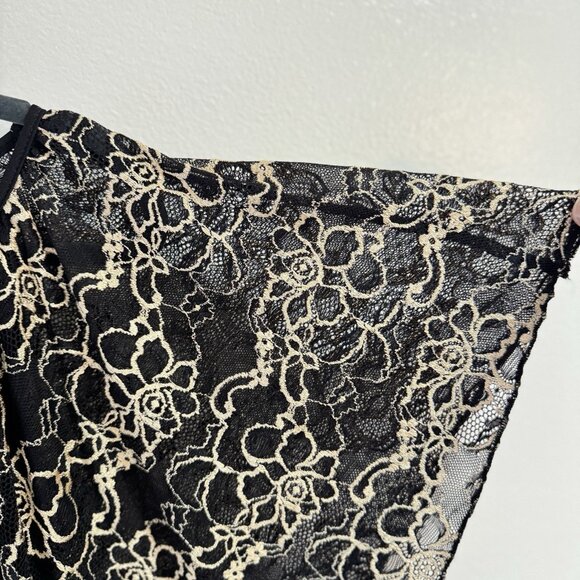 CATO Blouse Shirt L Lace Gold Black Ruffle Chiffon Poncho Holiday Christmas - Picture 3 of 9